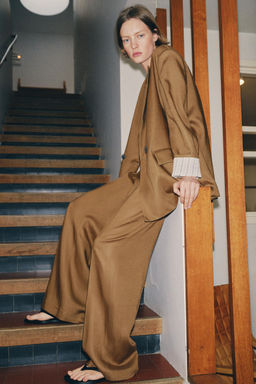 PANTAL?N RECTO CON LINO / Caramelo - Zara фото 4