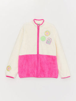 Dik Yaka Nak??l? Uzun Kollu Pel?? K?z ?ocuk Fermuarl? Sweatshirt