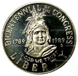 1/2 доллара (50 центов) 1989 года S США 200 лет Конгрессу