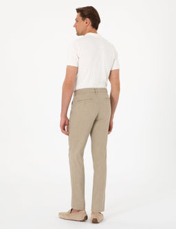 Haki Slim Fit Keten Kar___ml_ _izgili Kanvas Pantolon