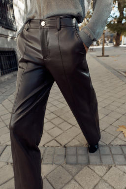 FAUX LEATHER STRAIGHT TROUSERS - Zara фото 13
