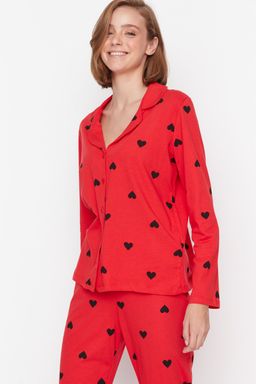 Trendyolmilla Lacivert %100 Pamuklu Kalpli Orme Pijama Tak?m? THMAW21PT0548
