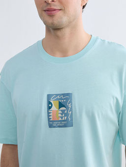 Bisiklet Yaka Bask?l? Penye Erkek Ti??rt