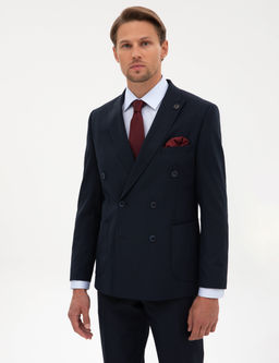 Lacivert Extra Slim Fit _izgili Kruvaze Tak_m Elbise