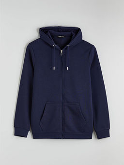 Standart Kal?p Kap??onlu Erkek Fermuarl? Sweatshirt