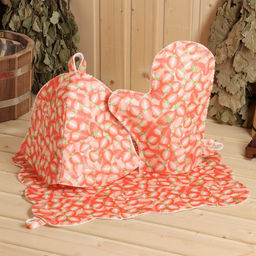 Набор банный женский Клубничка (шапка+рукавица+коврик)