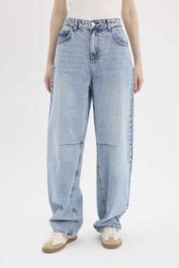 Baggy Fit Yuksek Bel Duz Paca Uzun Jean Pantolon