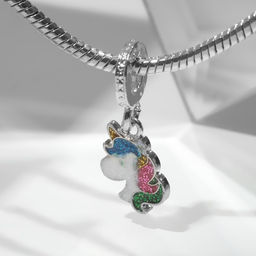 Цена за 5 шт. Подвеска «Единорог» блестящий, цветная в серебре