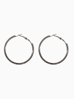 Серьги кольца со стразами QF Сумерки, d=5 см, чёрные в серебре