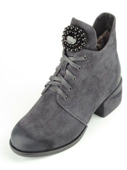 04-R181-2 GREY Ботинки зимние женские (натуральная замша, натуральный мех) - Фабричный китай фото 2
