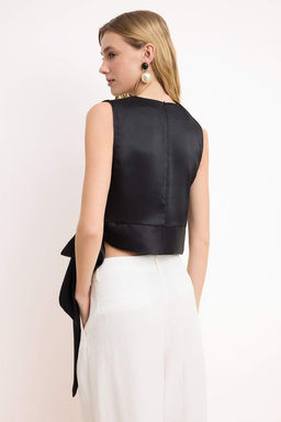 Siyah Korsaj Detayl? Baglamal? Saten Dokuma Bluz TWOSS26BZ00407 - Trendyolmilla фото 4