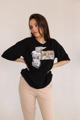 Футболка AMORI 6376 черный принт  фото 3