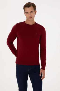 Erkek Slim Fit Bisiklet Yaka Bordo Basic Kazak