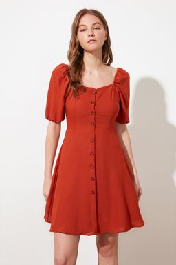 TRENDYOLMILLA Kiremit A Kesim Balon Kollu Mini Dokuma Elbise TWOSS20EL2314  фото 9