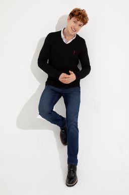 U. S. Polo Assn Мужской черный базовый трикотажный свитер с v-образным вырезом