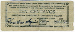 Банкнота 10 сентаво 1943 года Филиппины (Минданао, Администрация США)