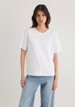 Bisiklet Yaka Beyaz Basic Crop Tisort - Mavi фото 3