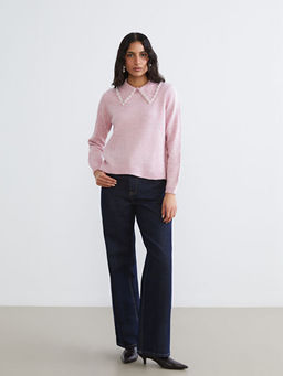 Bebe Yaka Boncuk ??lemeli Kad?n Triko Kazak