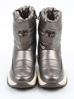 02-WA010-2M GRAY/BRONZE Сапоги "Дутики" зимние женские (натуральная кожа, курточная ткань, 100% шерсть)