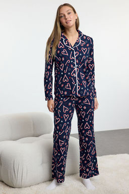 Lacivert %100 Pamuklu Y?lbas? Temal? Biyeli Orme Pijama Tak?m? THMAW25PT00167 - Trendyolmilla фото 3