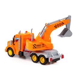 Профи, автомобиль-экскаватор инерционный (со светом и звуком) (оранжевый) (в коробке) - Полесье фото 4