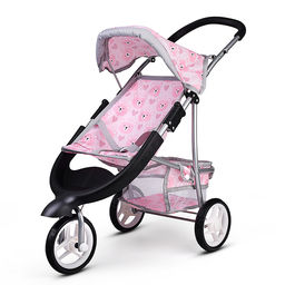 Коляская кукольная металлическая, 3-х колесная, с корзиной, козырьком и столиком