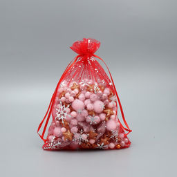 Цена за 5 шт. Мешочек подарочный органза Снежинки на ветру, тиснение, органза,16 24 см +/- 1.5 см