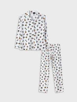 G?mlek Yaka Disney Bask?l? Uzun Kollu K?z ?ocuk Pijama Tak?m?