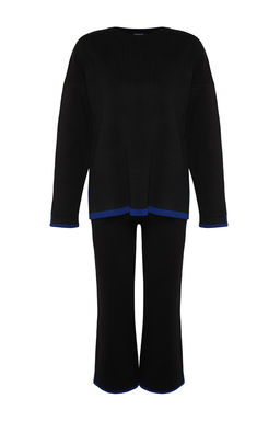 Siyah Genis Kal?p Kontrast Renkli Triko Alt-Ust Tak?m TWOAW24AU00062