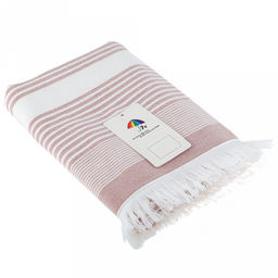 Полотенце махровое "Полосатый рейс" 50х90см, хлопок 100%, с бахромой, розовый (Китай)