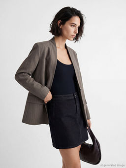 ?al Yaka ?izgili Kad?n Blazer Ceket