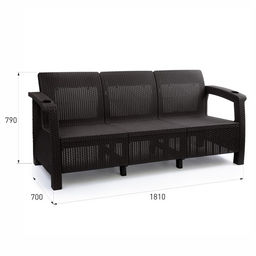 Диван «Ротанг» трёхместный, 188×70×79 см, мокко, с подстаканниками