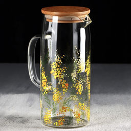 Кувшин стеклянный с бамбуковой крышкой Дорого внимание «Нежная мимоза», 1000 мл