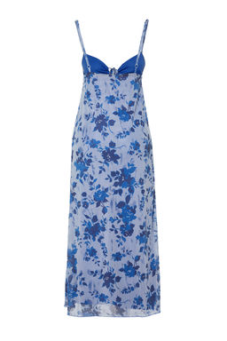 Mavi Cicekli Buzgulu Maxi Bask?l? Maxi Boy Kalp Yaka Orme Elbise TWOSS24EL00272 - Trendyolmilla фото 7