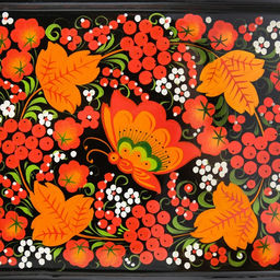 Поднос деревянный с ручками «Хохлома», ручная роспись, 38×23 см