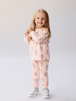 Bisiklet Yaka Bask?l? K?z Bebek Pijama Tak?m?