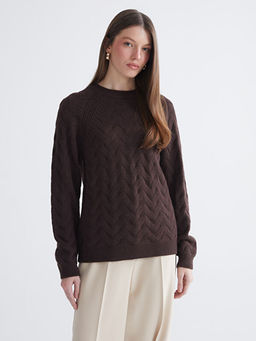 Bisiklet Yaka Kendinden Desenli Kad?n Triko Kazak