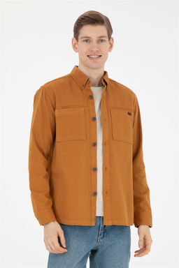 Мужская рубашка с длинным рукавом кокосового цвета