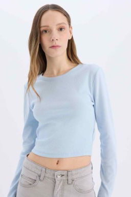 Coool Fitted Basic Duz Ribana Uzun Kollu Tisort