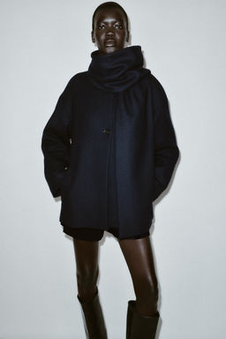 SHORT WOOL COAT WITH SCARF - Zara фото 2