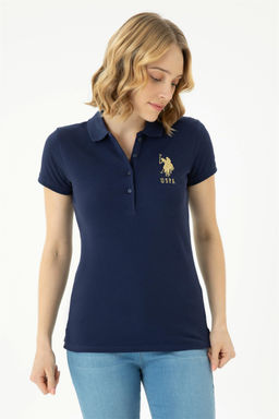 Женская темно-синяя базовая футболка с воротником-поло Неожиданная скидка в корзине - U.s. polo assn фото 3