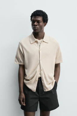 CAMISA PUNTO ALGOD?N - LINO / tostado - Zara фото 2