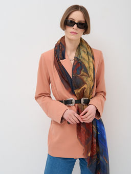 ШЕЛК ХЛОПОК ВИСКОЗА Большой, красивый двусторонний платок с рисунком в стиле арт-декои необычной текстурой ткани - Tantino фото 4