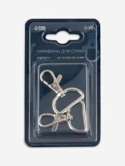 Цена за 2 шт. Карабин металлический TEIRA, набор 2 шт., 9.1 г, 4.3×3.1 см/25×3 мм, цвет серебряный