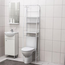 Стеллаж над унитазом со штангой для сушки, 47×25×175 см, белый