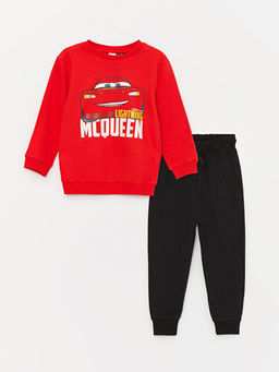 Bisiklet Yaka Uzun Kollu Arabalar Bask?l? Erkek Bebek Sweatshirt ve E?ofman Alt 2li Tak?m