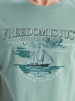 Bisiklet Yaka K?sa Kollu Bask?l? Penye Erkek Ti??rt