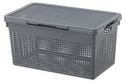 Корзина с крышкой 21 л 45,5*26,5*23,5 см Лофт узкая, серая (модель 562118)