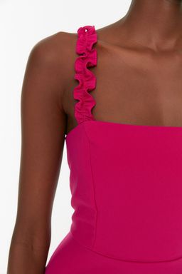 TRENDYOLMILLA Sar? A Kesim Kare Yaka Ask? Detayl? Mini Dokuma Elbise TWOSS22EL2175  фото 3