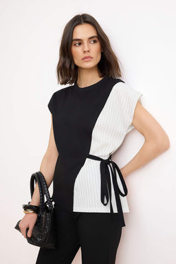 Trendyolmilla Siyah Pilise ve Baglama Detayl? Relaxed/Rahat Kal?p Orme Bluz TWOSS25BZ00094  фото 26